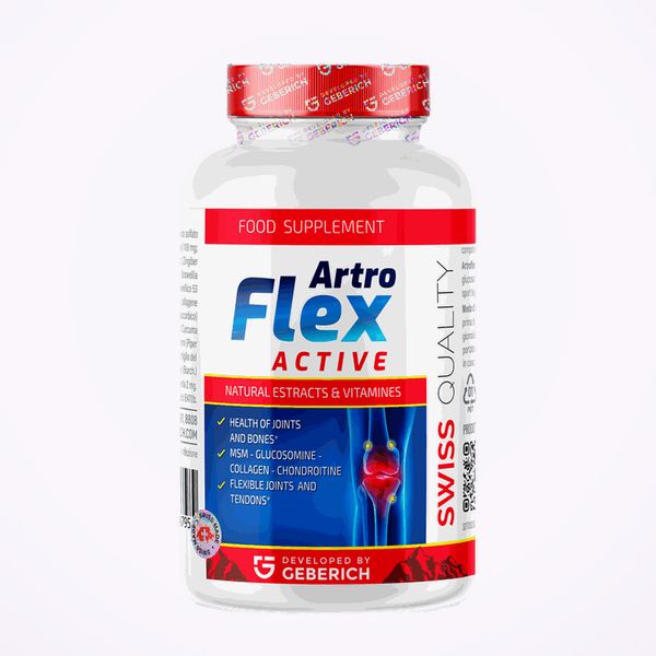 ArtroFlex Active en bote blanco con tapa roja y etiqueta azul y roja con el dibujo de una rodilla