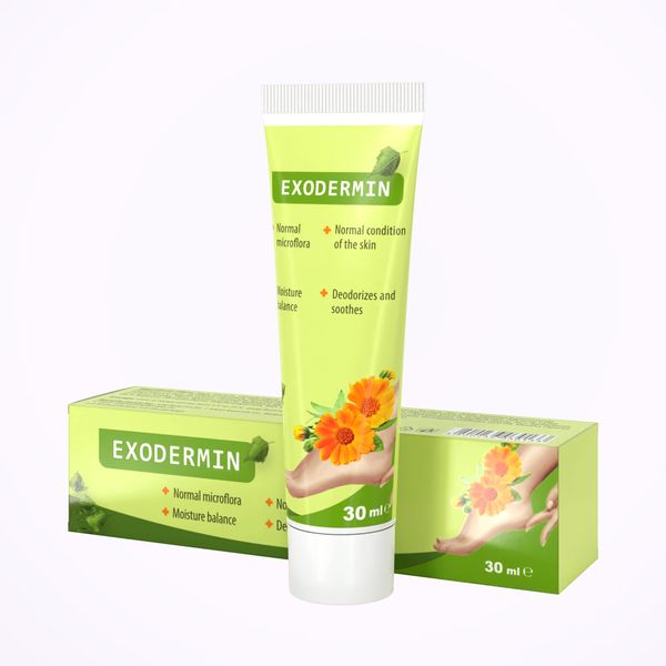 Tubo verde claro de Exodermin de 30 ml sobre su caja