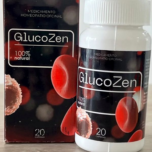 Caja negra y bote de GlucoZen vistos de cerca