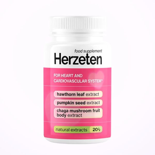 Bote blanco de Herzeten con etiqueta rosa, sobre fondo claro