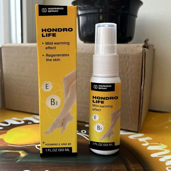 Espray de Hondrolife de 30 ml al lado de su caja amarilla