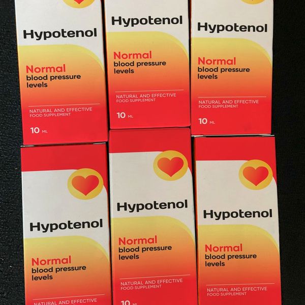 Seis cajas de Hypotenol en dos filas