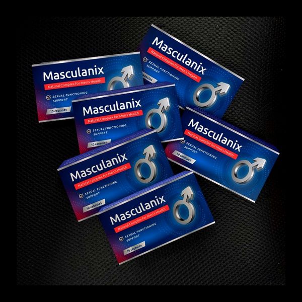 Cajas azules de Masculanix sobre fondo negro