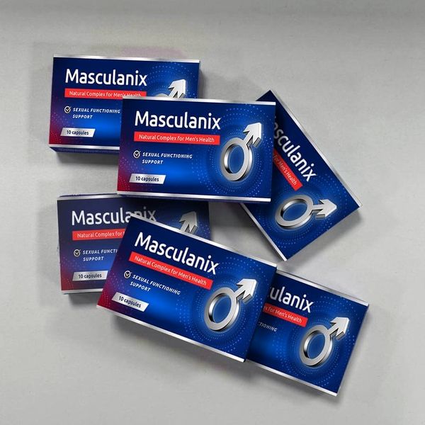 Cajas de Masculanix amontonadas sobre una superficie gris