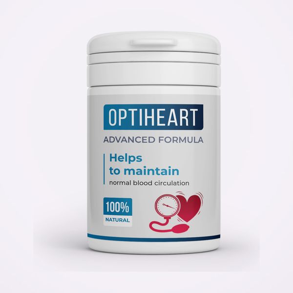 Bote blanco de Optiheart con un corazón rojo, sobre fondo claro