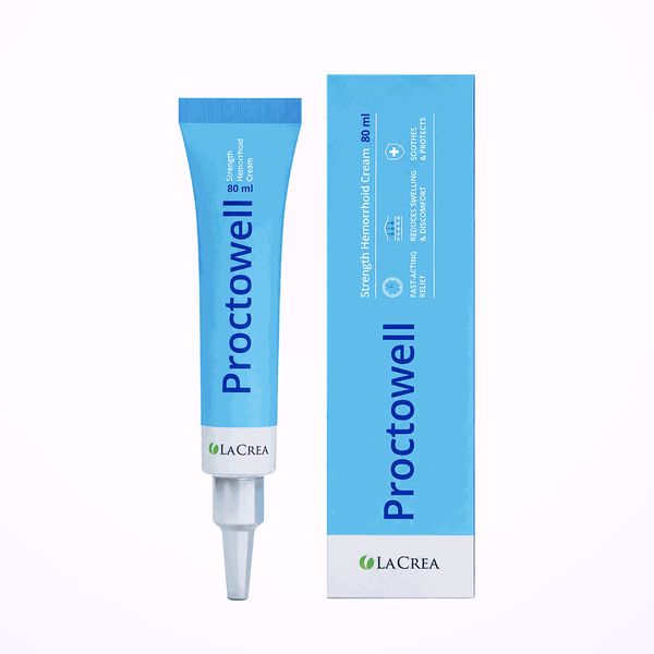 Tubo de Proctowell de 80 ml junto a su caja azul