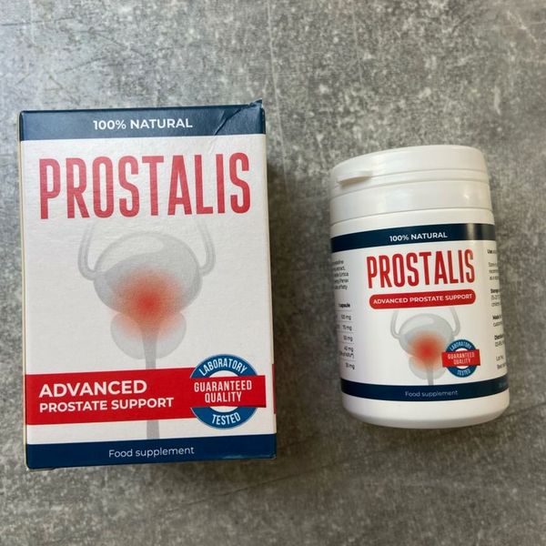 Caja y bote blanco de Prostalis sobre una superficie gris
