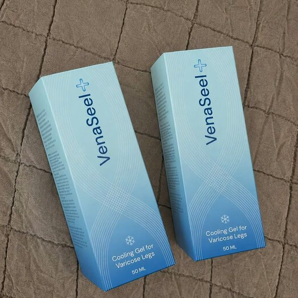 Dos cajas azul claro de VenaSeel tumbadas